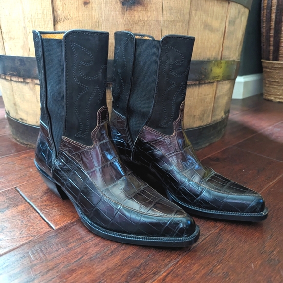 Donald J Pliner Western Couture Collection Black & Brown Cowboy Boots WomenSz 6 - Picture 3 of 17